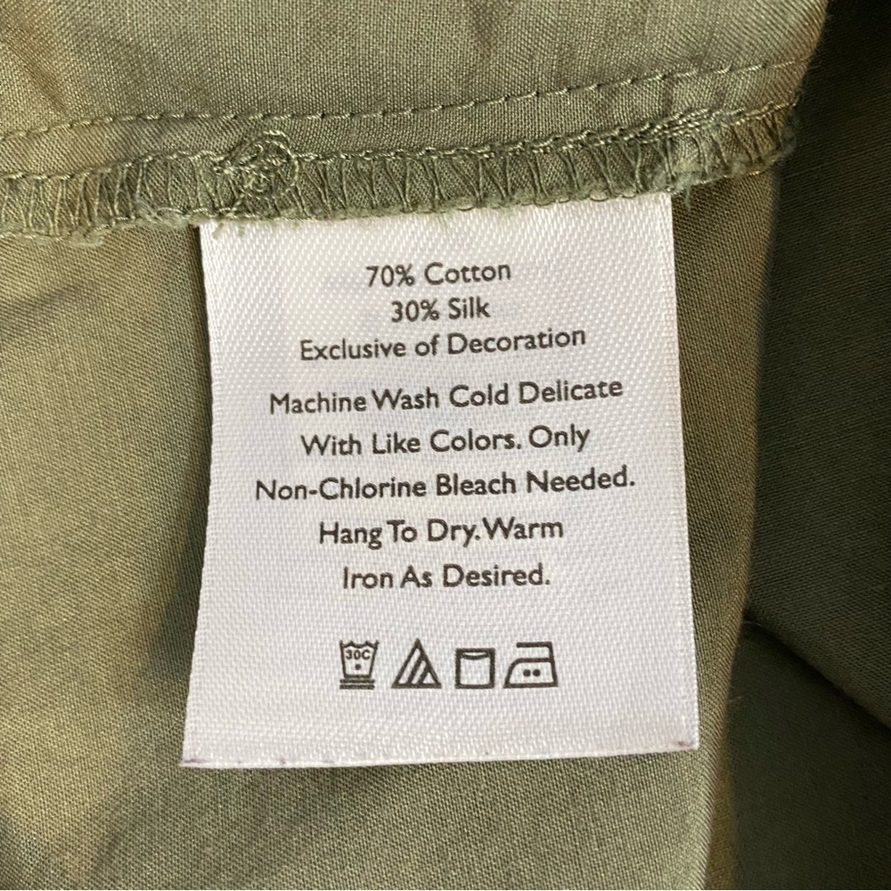 Eddie Bauer Women L Olive Green Long Sleeve Floral Embroidered Shirt silk blend - Picture 7 of 7